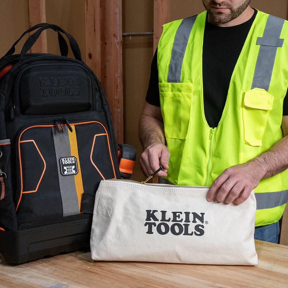 Klein 62042 Zipper Bag, Extra-Long Canvas Tool Pouch, 16", Natural