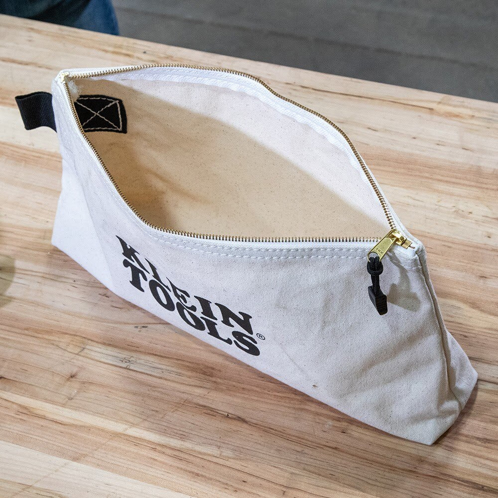 Klein 62042 Zipper Bag, Extra-Long Canvas Tool Pouch, 16", Natural
