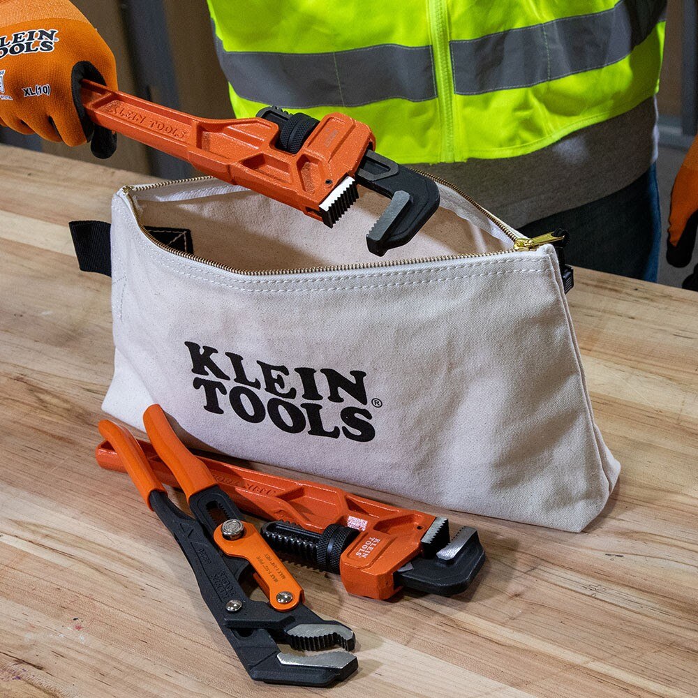 Klein 62042 Zipper Bag, Extra-Long Canvas Tool Pouch, 16", Natural