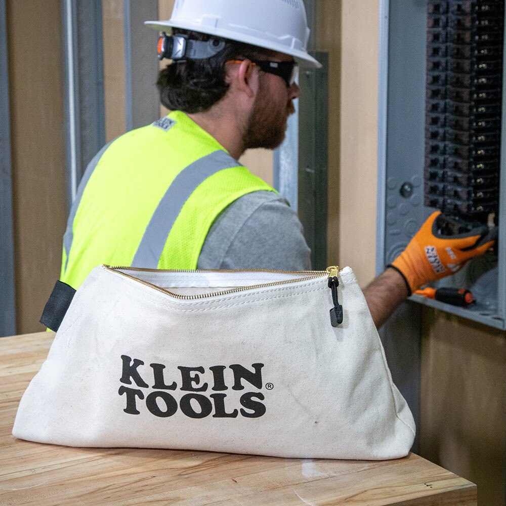 Klein 62042 Zipper Bag, Extra-Long Canvas Tool Pouch, 16", Natural