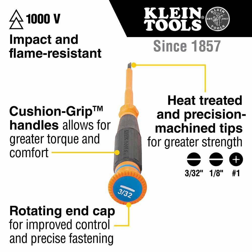 Klein Tools 6254INS Insulated Precision Screwdriver, 1/8" Slotted