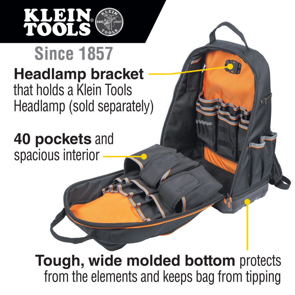 Klein 62800BP Tradesman Pro XL Tool Bag Backpack, 40 Pockets