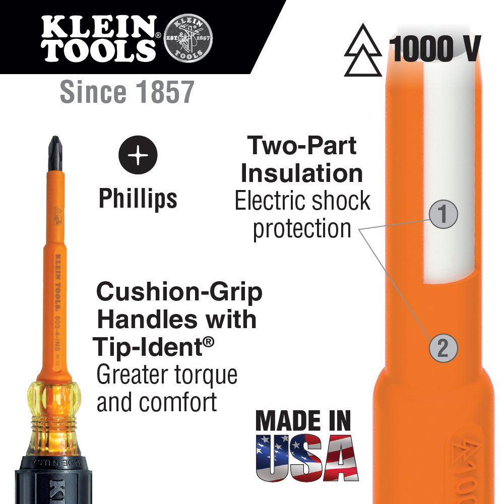 Klein Tools 6337INS Insulated Screwdriver, #3 Phillips, 7" Shank