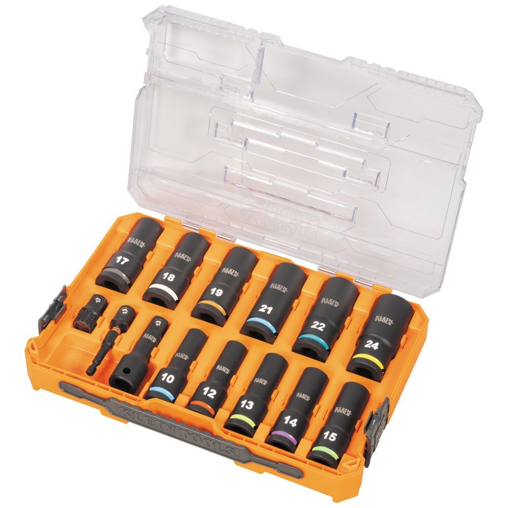 Klein 65111IMPCTM KNECT 1/2&quot; Drive Deep Well Impact Socket Set, Metric, 14-Piece