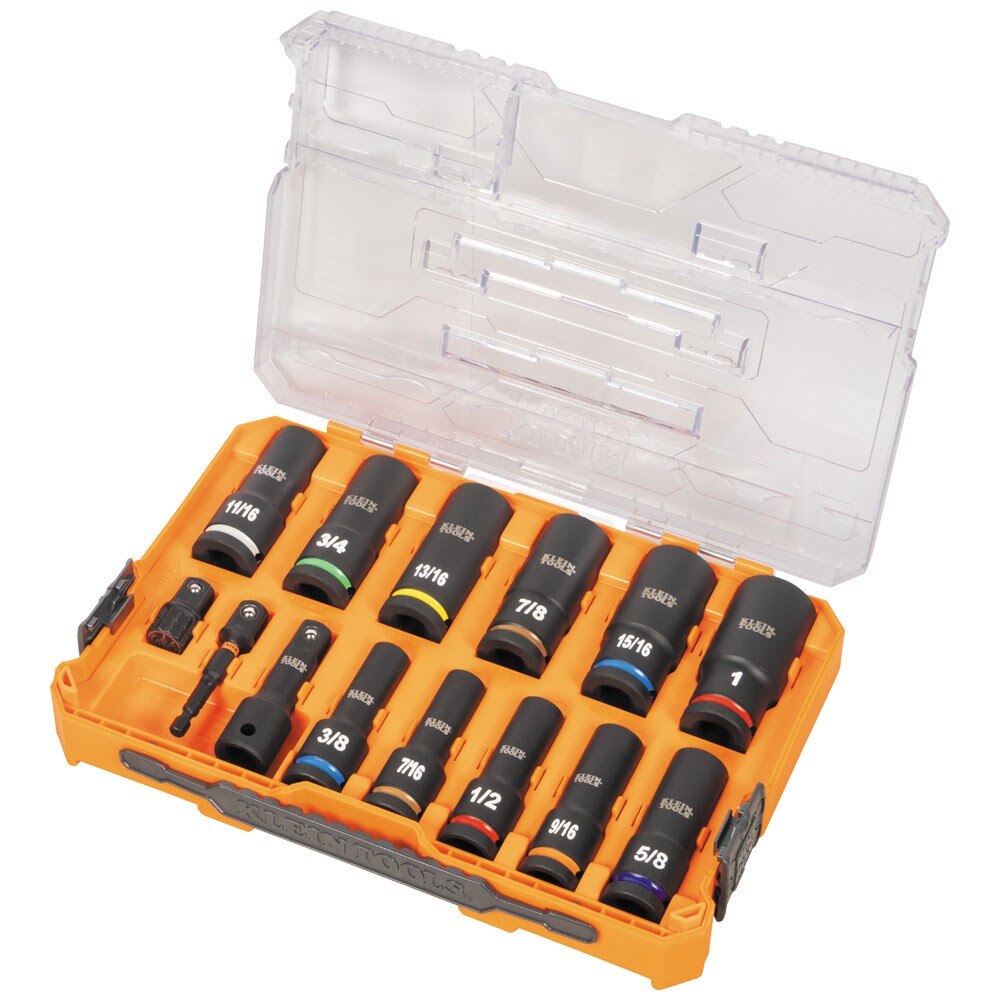 Klein 65111IMPCT KNECT 1/2&quot; Drive Deep Well Impact Socket Set, SAE, 14-Piece