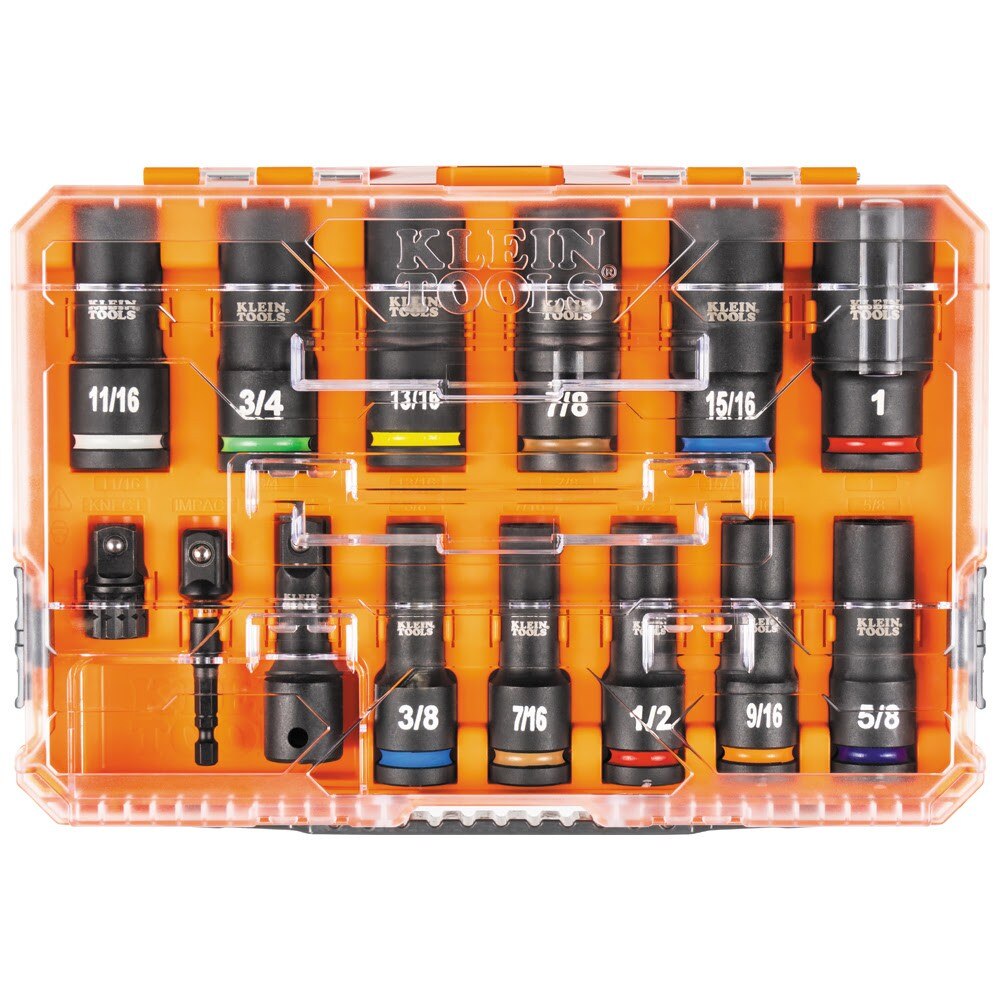 Klein 65111IMPCT KNECT 1/2" Drive Deep Well Impact Socket Set, SAE, 14-Piece