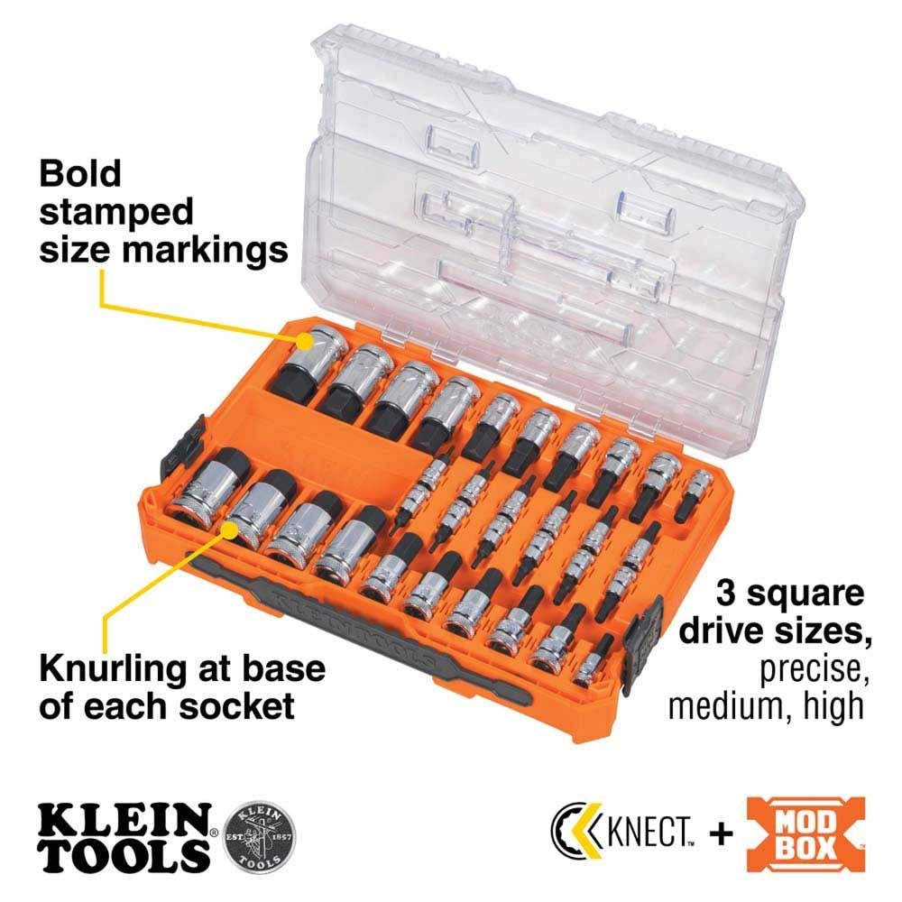 Klein 65233HEX Knurled Hex Bit Socket Set, SAE and Metric, 33-Piece