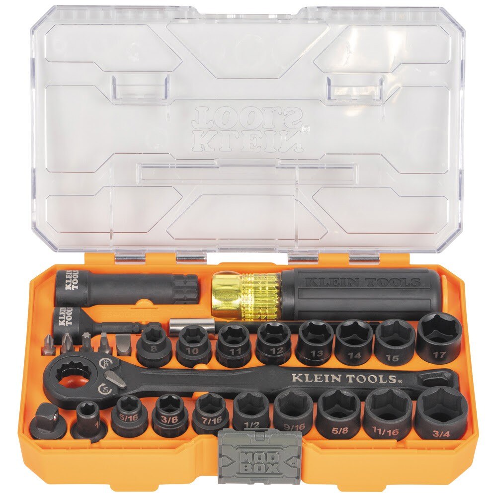 Klein 65400KNECT KNECT Essential Pass Through Impact Socket Set, SAE, Metric, 28-Piece