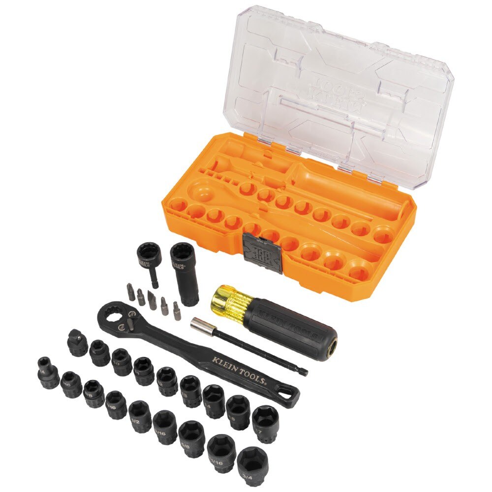 Klein 65400KNECT KNECT Essential Pass Through Impact Socket Set, SAE, Metric, 28-Piece