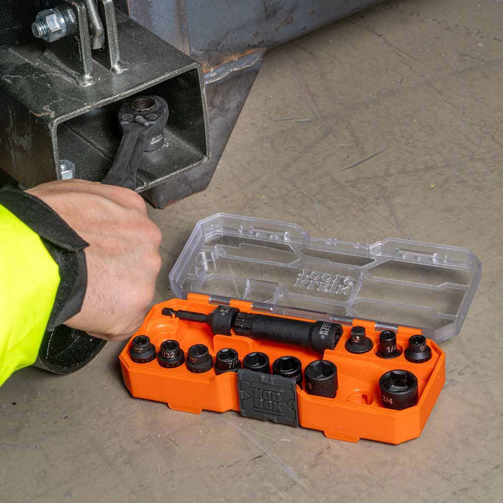 Klein Tools 65400 KNECT 8-1/2" Drive Impact-Rated Pass Through Socket Set, 15-Piece