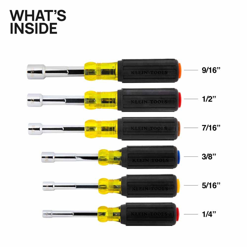 Klein 65456MAG Color-Coded Magnetic Hollow-Shaft Heavy-Duty Nut Driver Set, 6-Piece