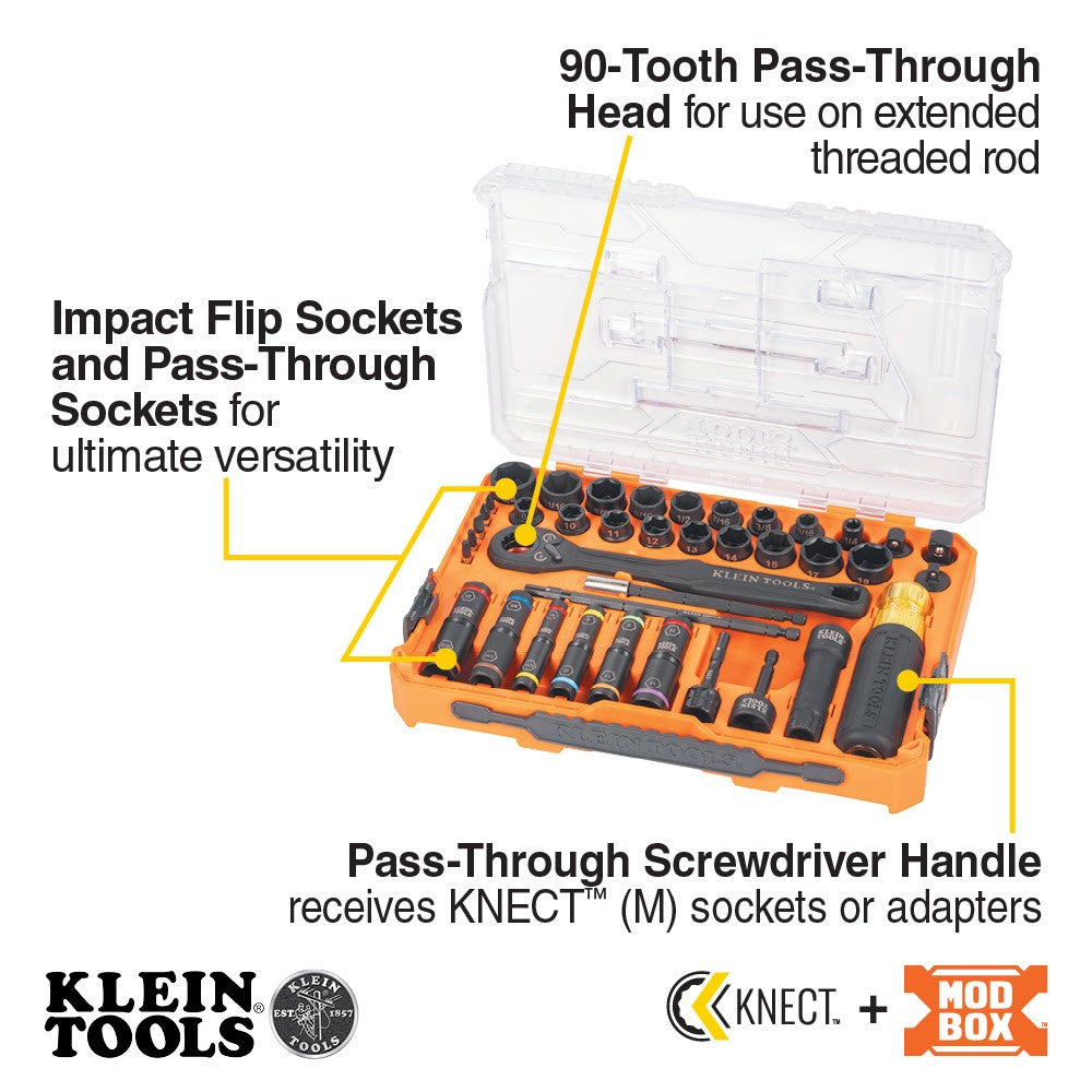 Klein 65500KNECT KNECT Complete Impact Pass Through and Flip Socket Set, 39-Piece