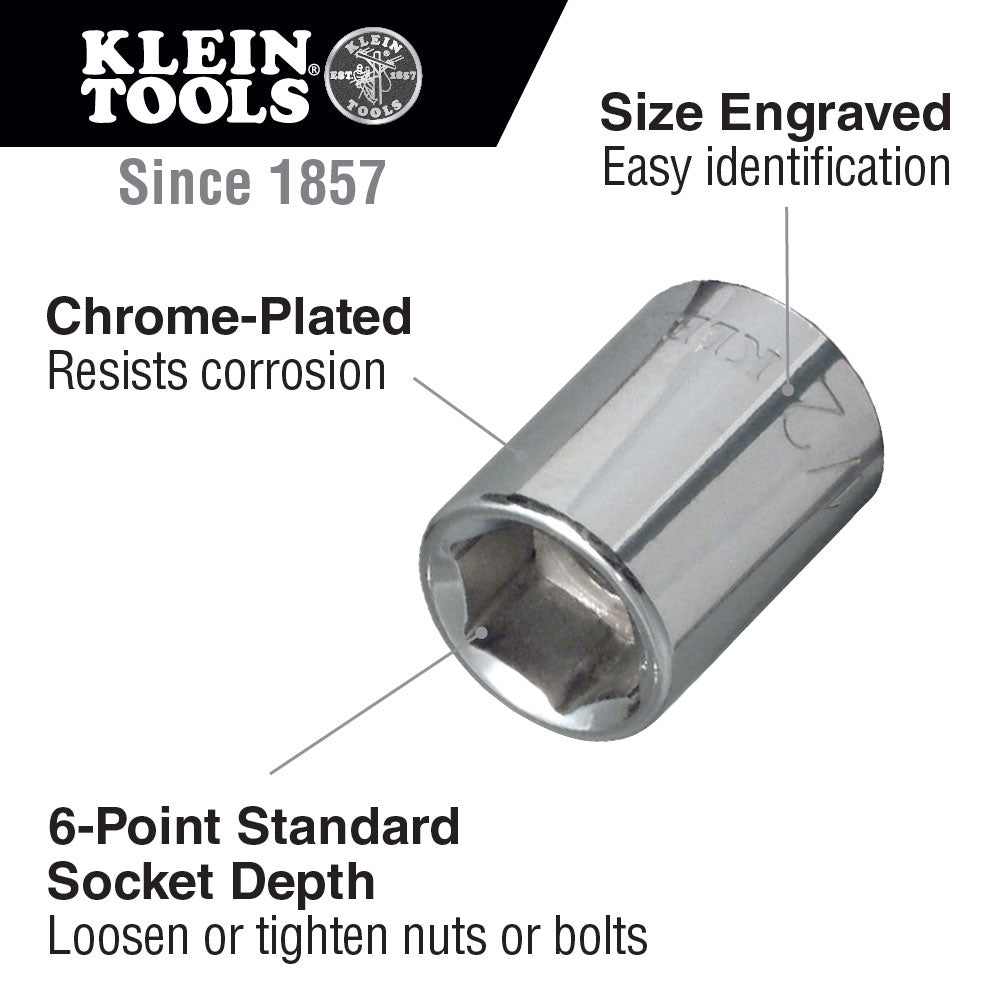 Klein Tools 65600 3/16" Standard 6-Point Socket, 1/4" Drive