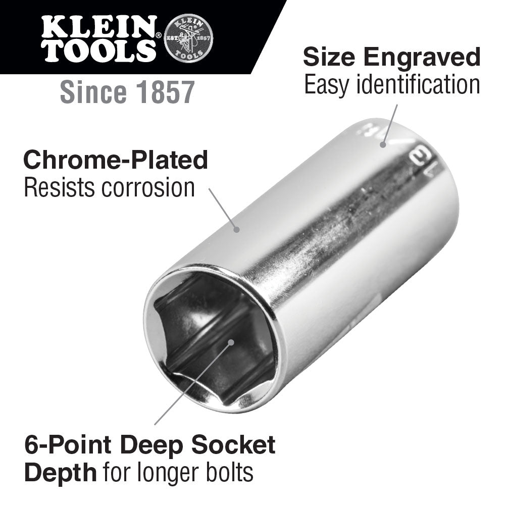 Klein Tools 65717 13/16" Deep 6-Point Socket, 3/8" Drive