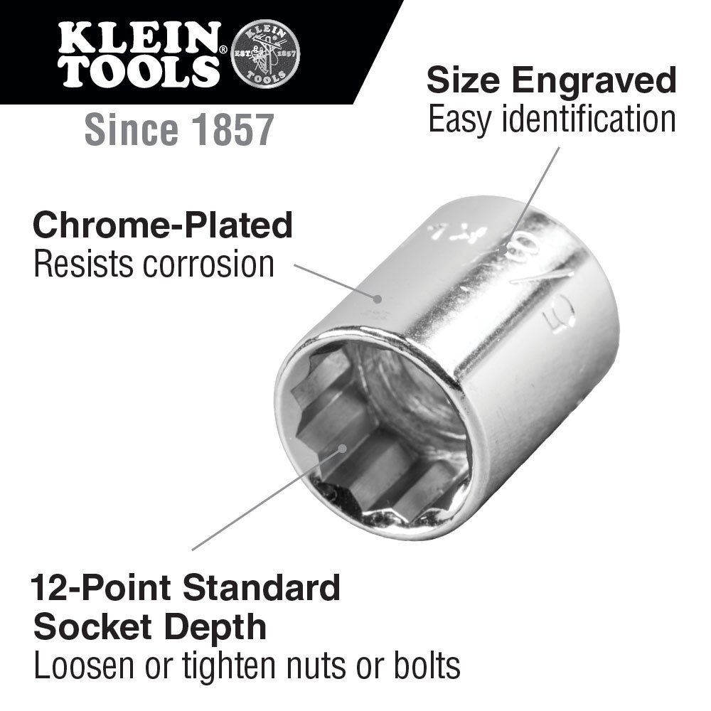 Klein Tools 65802 9/16" Standard 12-Point Socket, 1/2" Drive