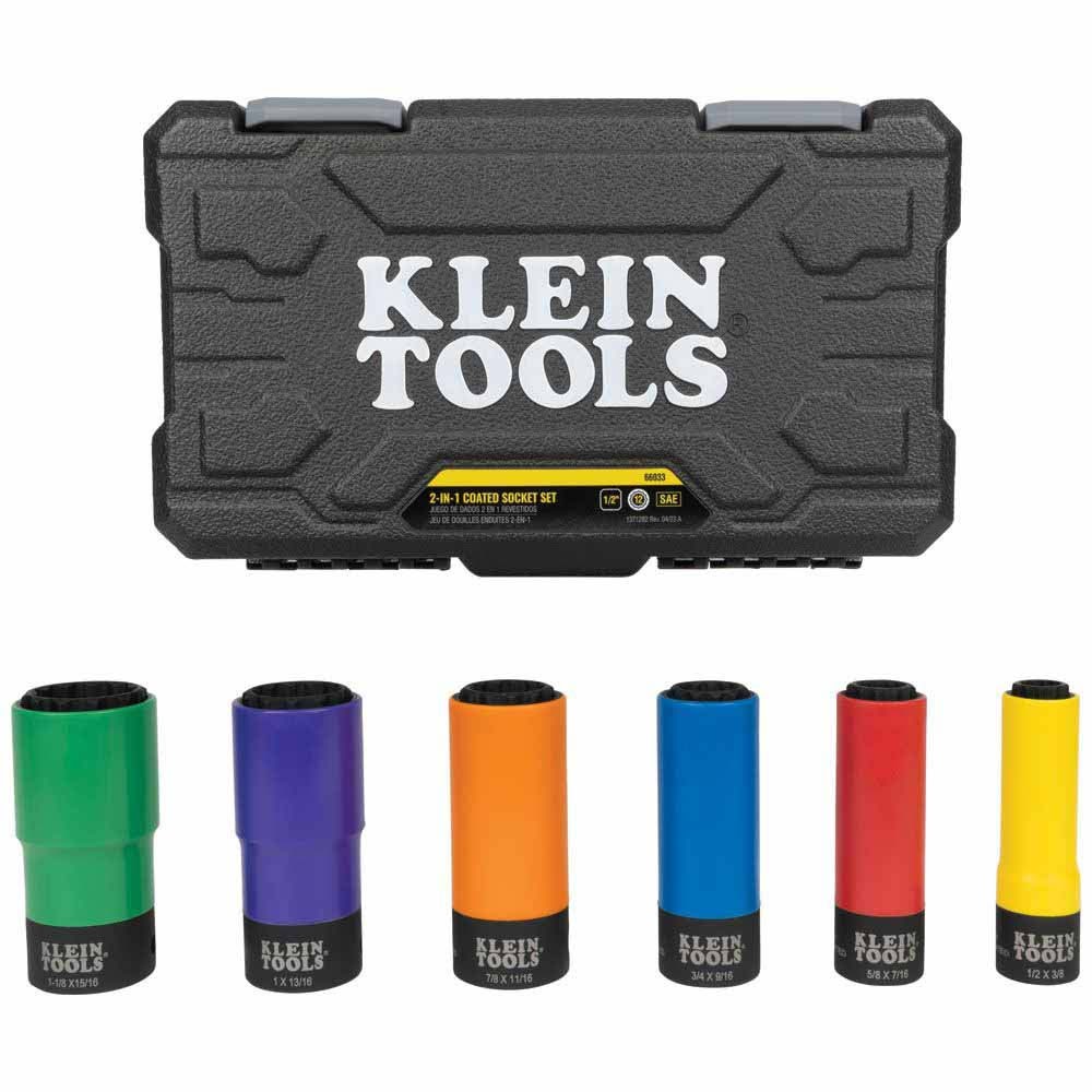 Klein 66033 Coated Socket Set, 12-Point, 6-Piece