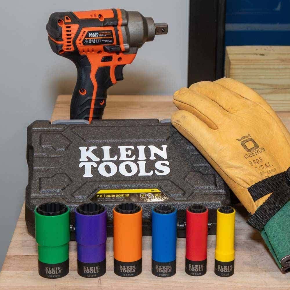 Klein 66033 Coated Socket Set, 12-Point, 6-Piece