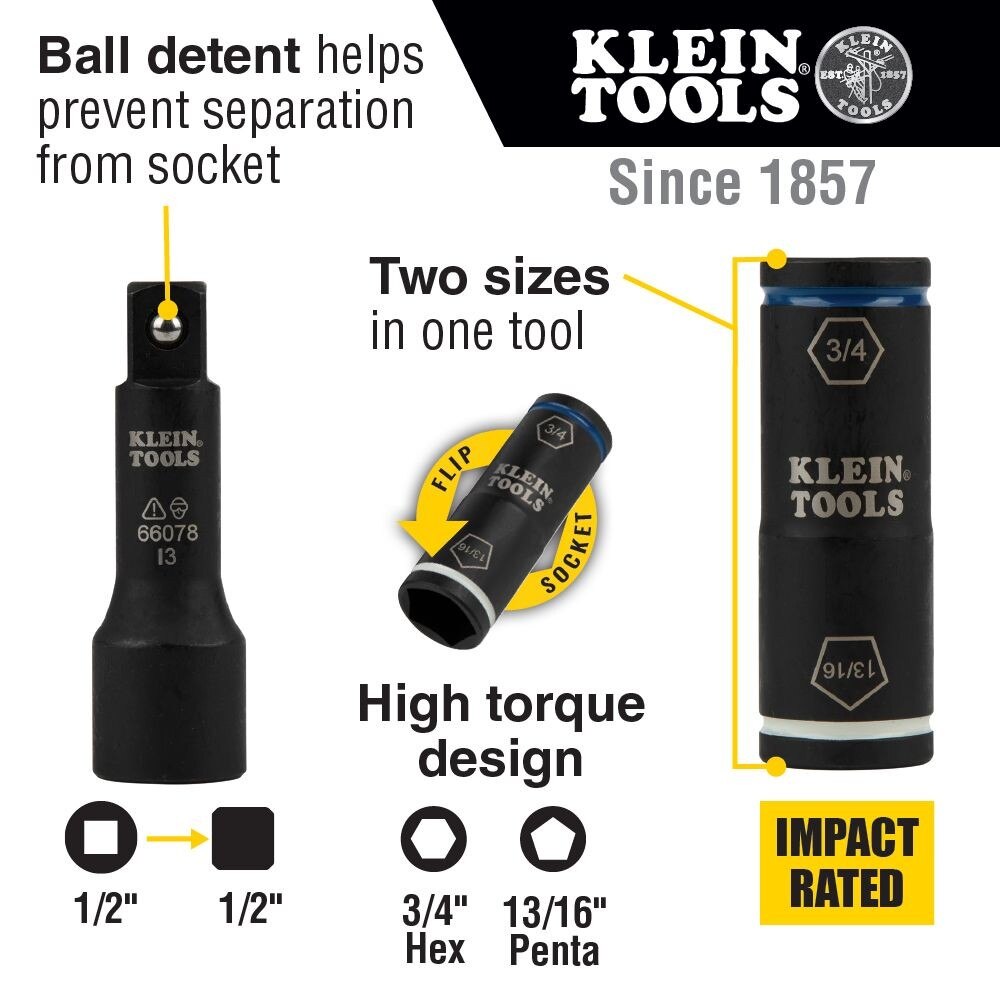 Klein 66080 2-in-1 Penta/Hex Flip Socket with Adapter
