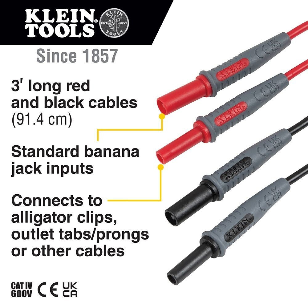 Klein 69359 Lead Adapters, Red and Black, 3'