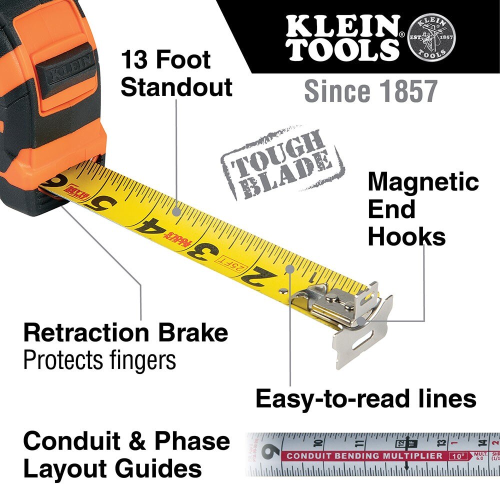Klein 9225 25-Foot Magnetic Double-Hook Tape Measure