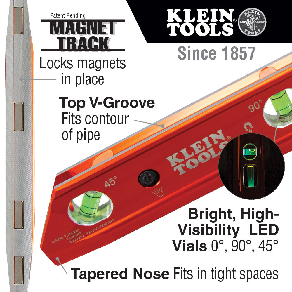 Klein 935RBLT Lighted Torpedo Billet Level, Rare Earth Magnet