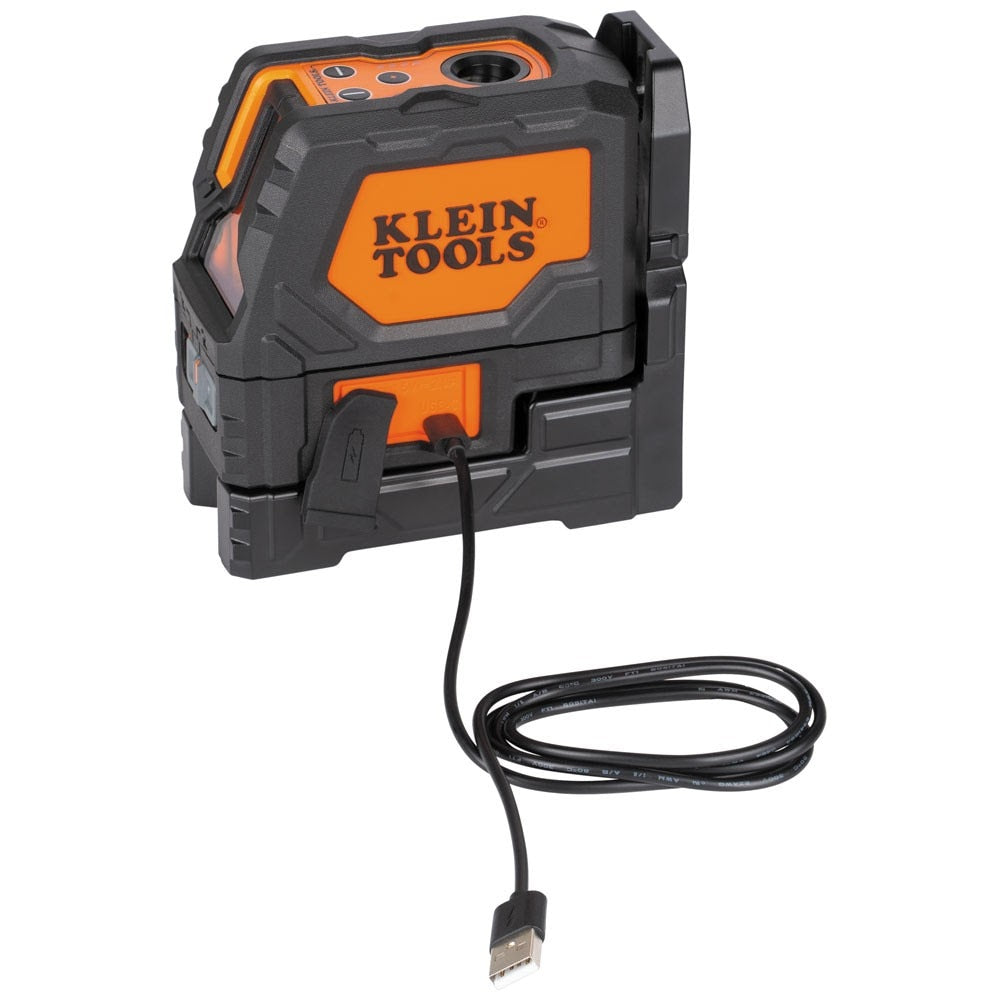 Klein 93LCLGR Rechargeable Self-Leveling Green Cross-Line Laser Level with Red Plumb
