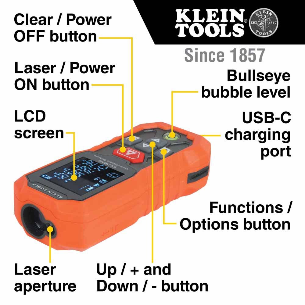 Klein 93LDM200 Laser Distance Measure, 200'