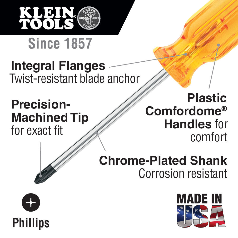 Klein Tools BD111 #1 Profilated Phillips Screwdriver, 3" Shank