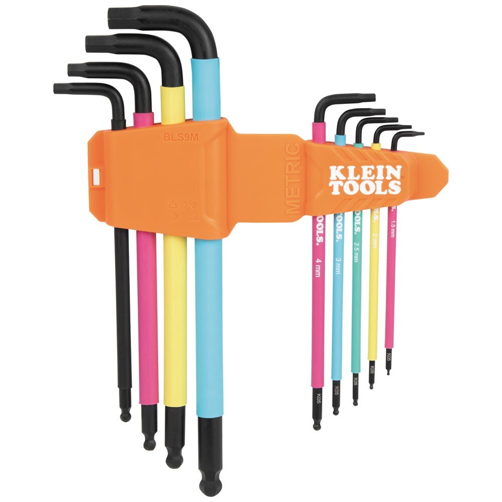 Klein BLS9M Color Coded Extra-Long L Style Hex Key Caddy Set, Metric, 9-Piece