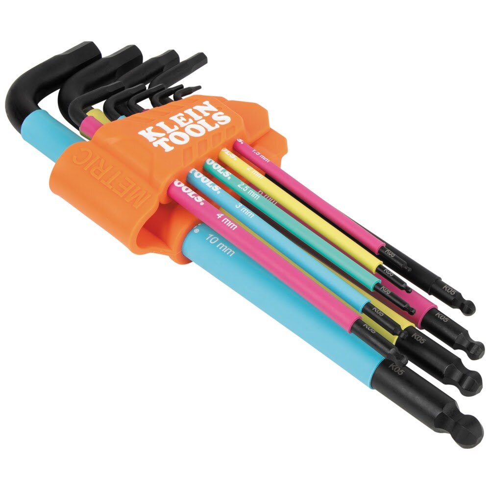 Klein BLS9M Color Coded Extra-Long L Style Hex Key Caddy Set, Metric, 9-Piece