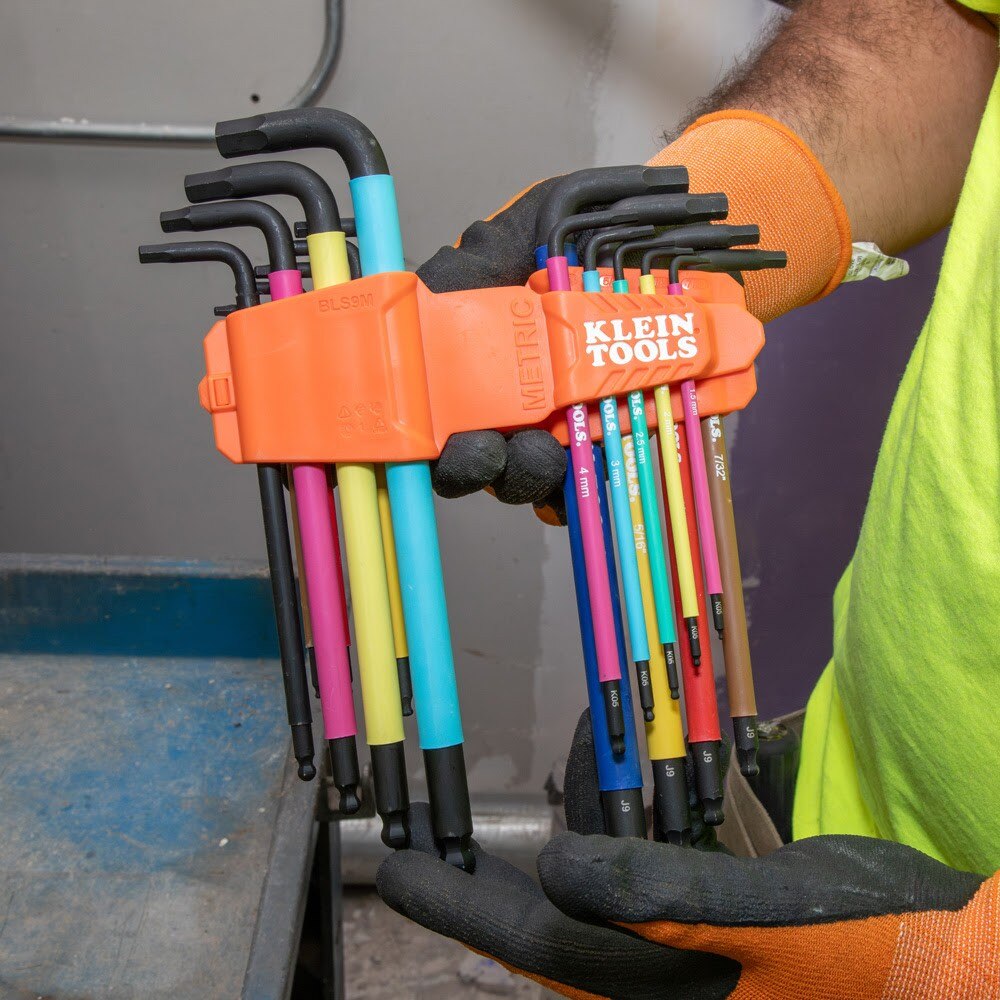 Klein BLS9M Color Coded Extra-Long L Style Hex Key Caddy Set, Metric, 9-Piece