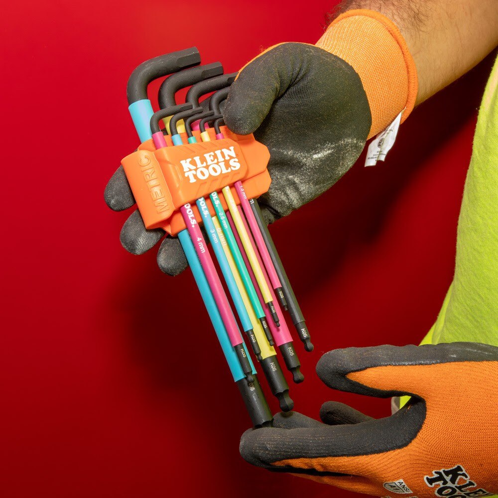 Klein BLS9M Color Coded Extra-Long L Style Hex Key Caddy Set, Metric, 9-Piece