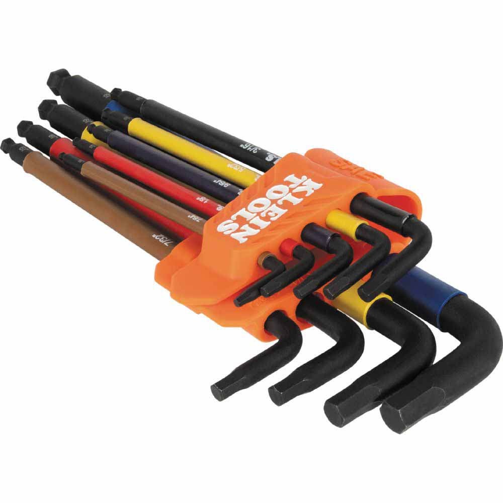 Klein Tools BLS9 Color-Coded Extra-Long L Style Hex Key Caddy Set, SAE, 9-Piece