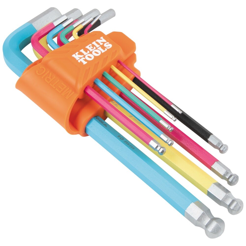 Klein CBLS9M Powder Coated Long Ball-End Hex Key Set, Metric, 9-Piece
