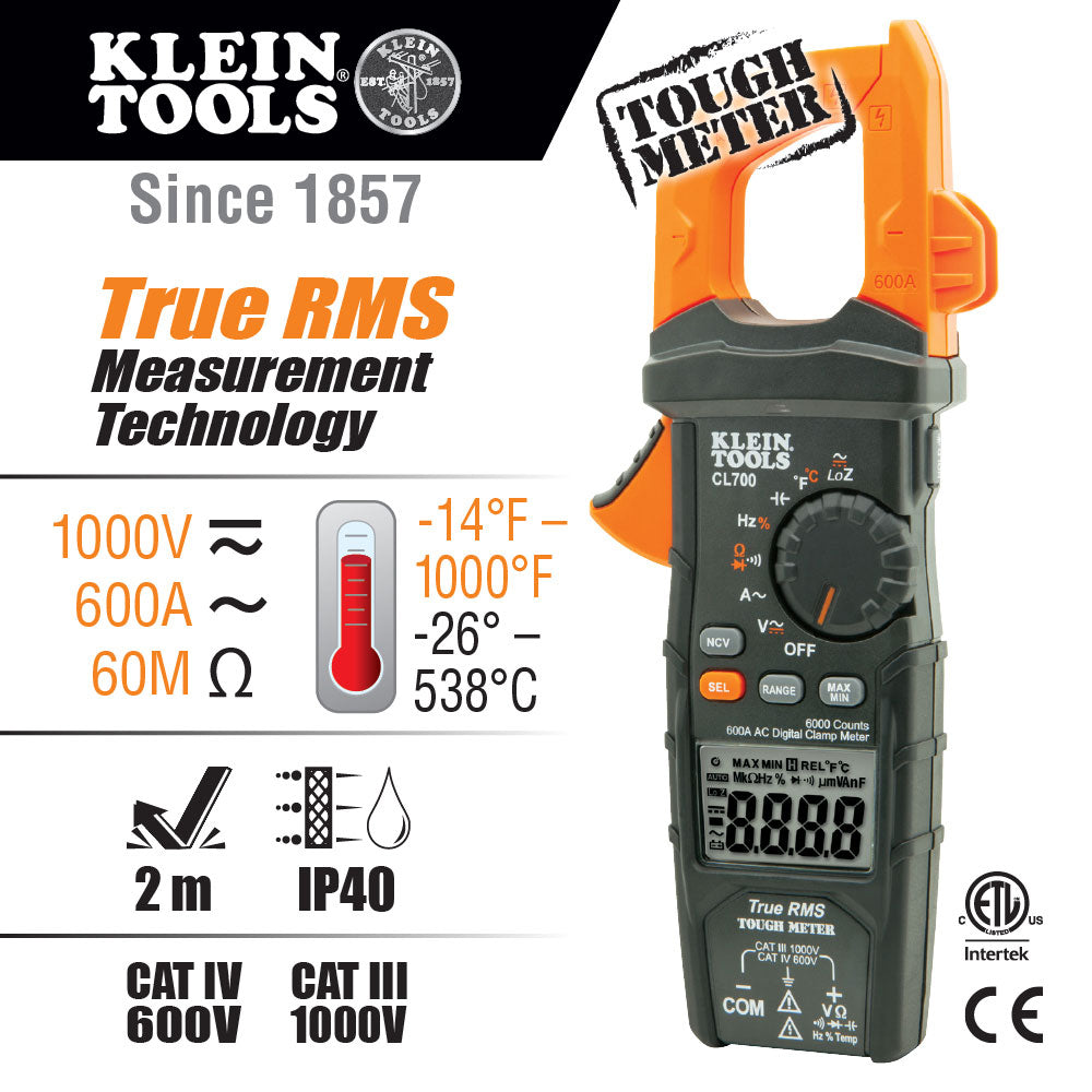 Klein CL700 Digital Clamp Meter AC Auto-Ranging LoZ