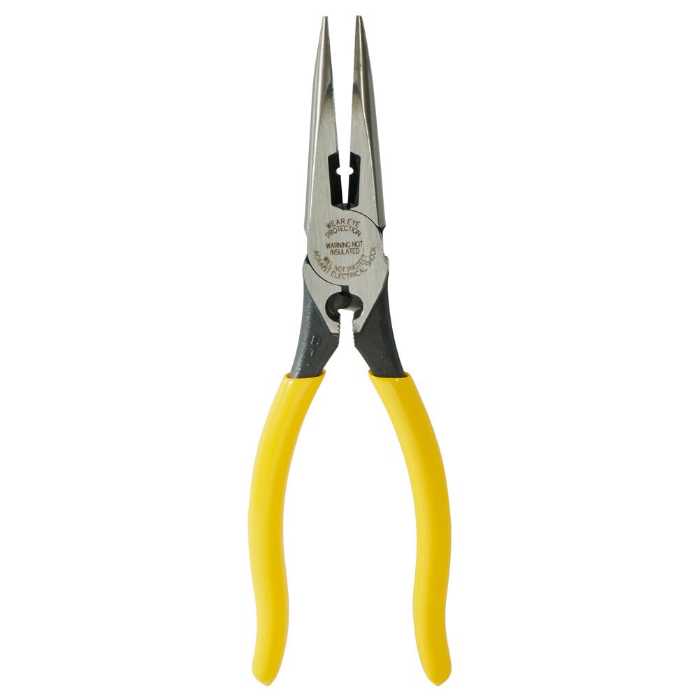 Klein Tools D203-8NCR Pliers, Long Nose Side Cutters, Strip/Crimp 8"