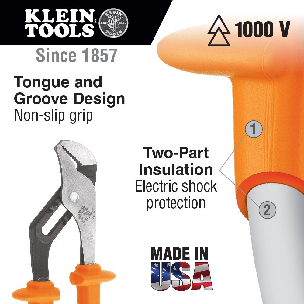 Klein Tools D502-10-INS 10&quot; Pump Pliers, Insulated