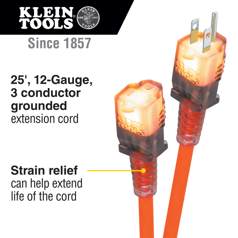 Klein EXC2515 Glow End Extension Cord, 25&#39;
