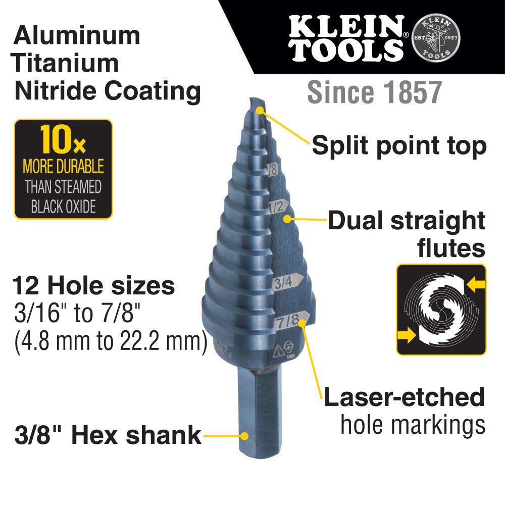 Klein KTSBSPRO Premium Electrician's 3/8-Inch Hex Step Bit Set, 3 Piece
