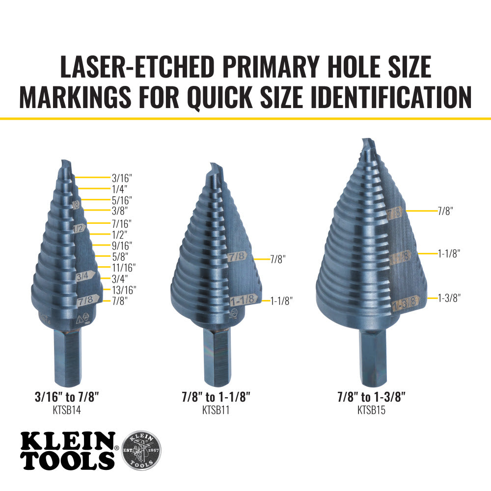 Klein KTSBSPRO Premium Electrician's 3/8-Inch Hex Step Bit Set, 3 Piece