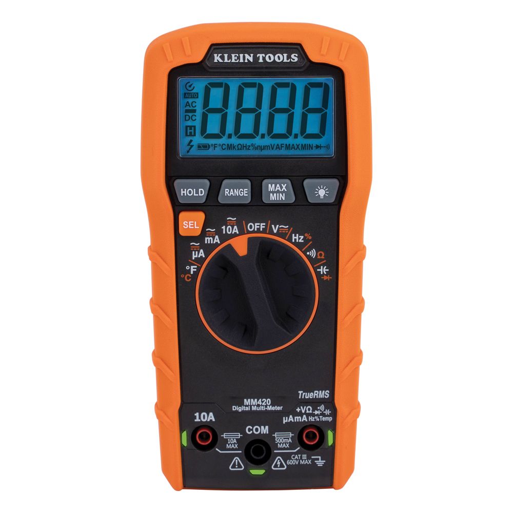 Klein MM420 Digital Multimeter, TRMS Auto-Ranging, 600V, Temp