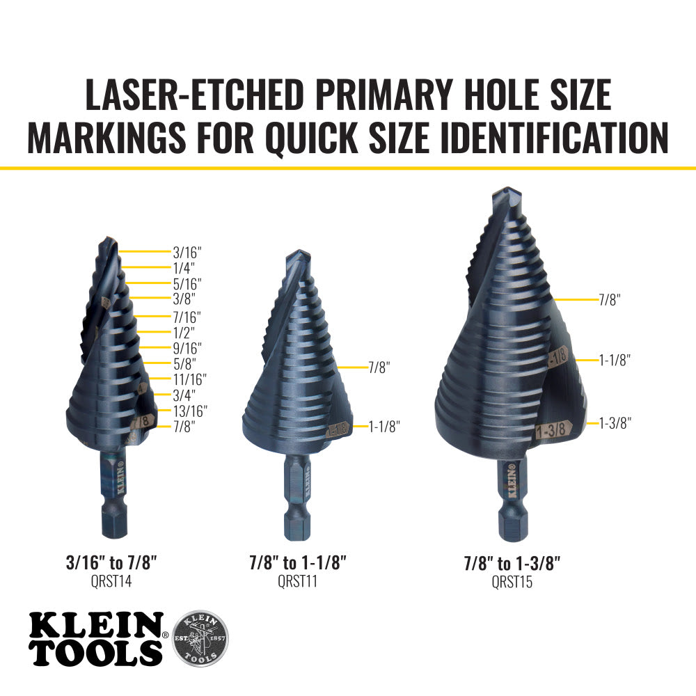 Klein QRSTSPRO Premium Electrician's Quick Release Step Bit Set, 3 Piece
