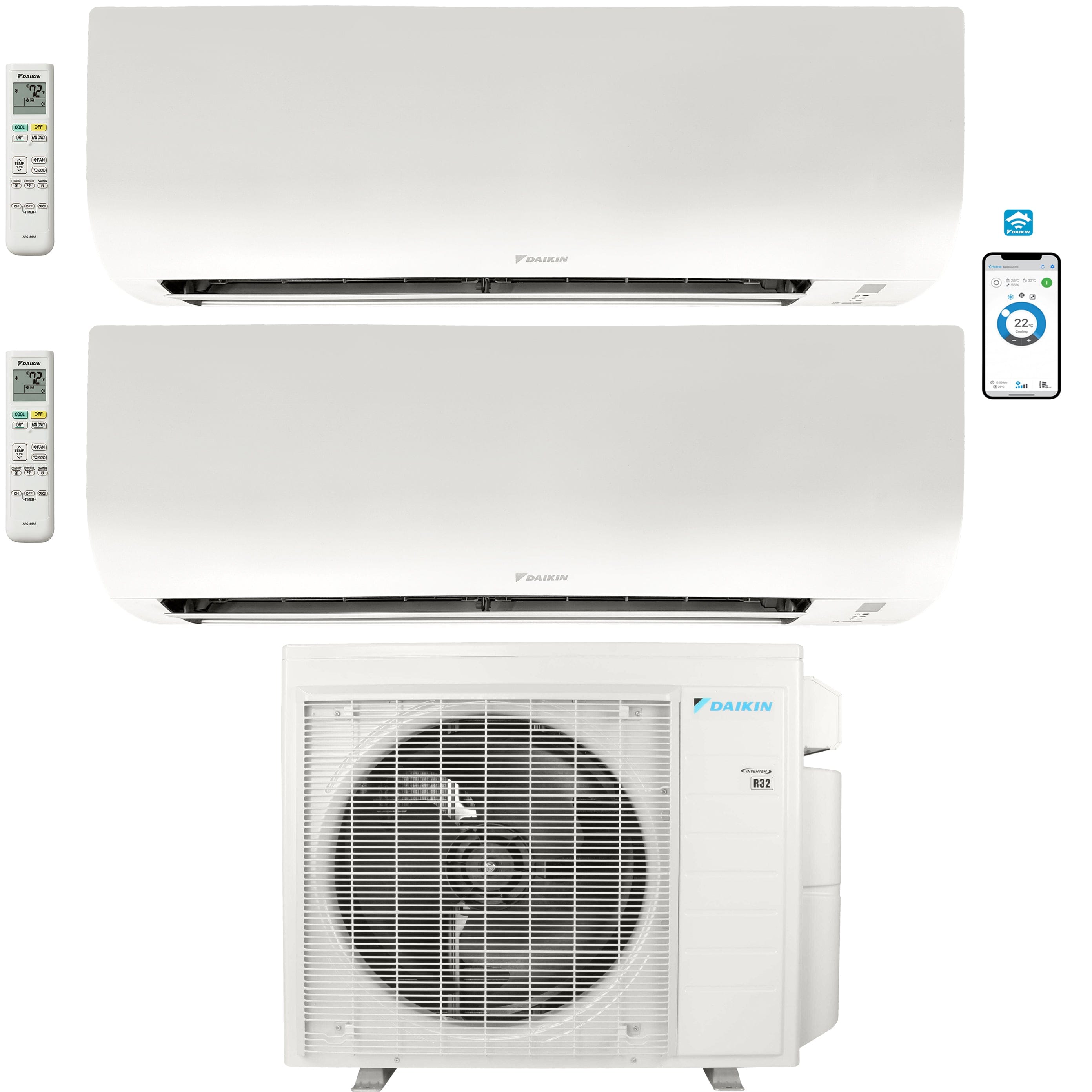 Daikin 2-Zone Wall Mounted Ductless Mini-Split 36,000 BTU Heat Pump Air Conditioner 9K + 9K - 20 SEER2 R32 Wi-Fi Enabled