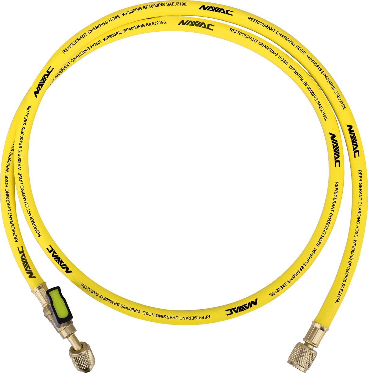 NAVAC NH5CY - Individual Refrigerant Hose, 1/4” Charging Hoses, 5 Ft Long with ball valve, Yellow